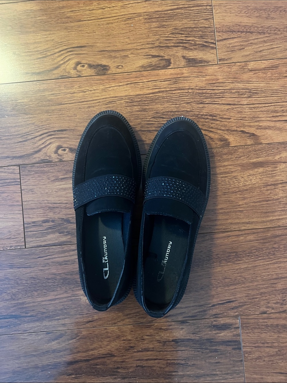 CL by Laudrey Black Slip-On Loafers with Studded Strap